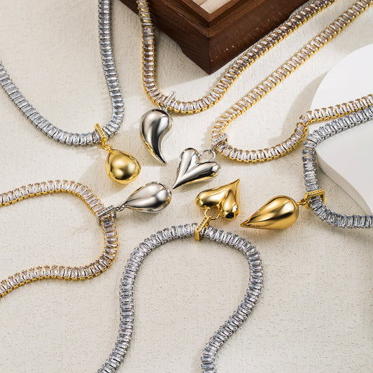 collier de zircon en forme de coeur en cuivre 18k plaqué or en vrac
